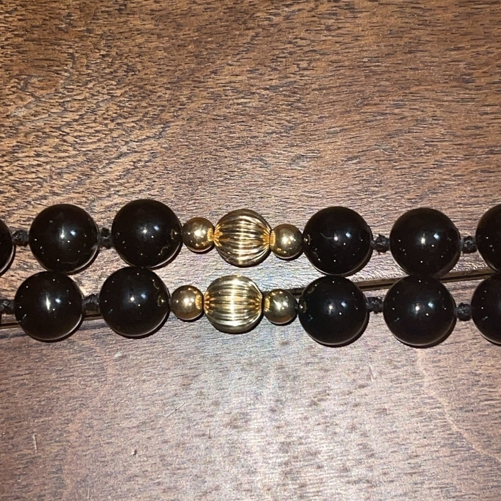 14KT Yellow Gold Beaded Station Black Onyx Beaded Necklace 34” Length - Picture 13 of 16